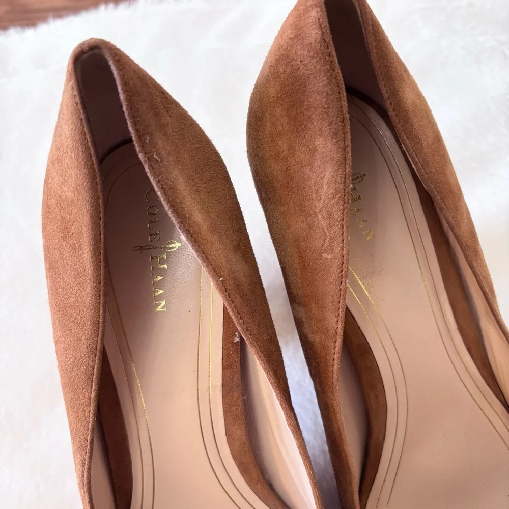 Cole Haan Chelsea Flared Block Heel High Pumps Size 10.5 Tan Chestnut Color